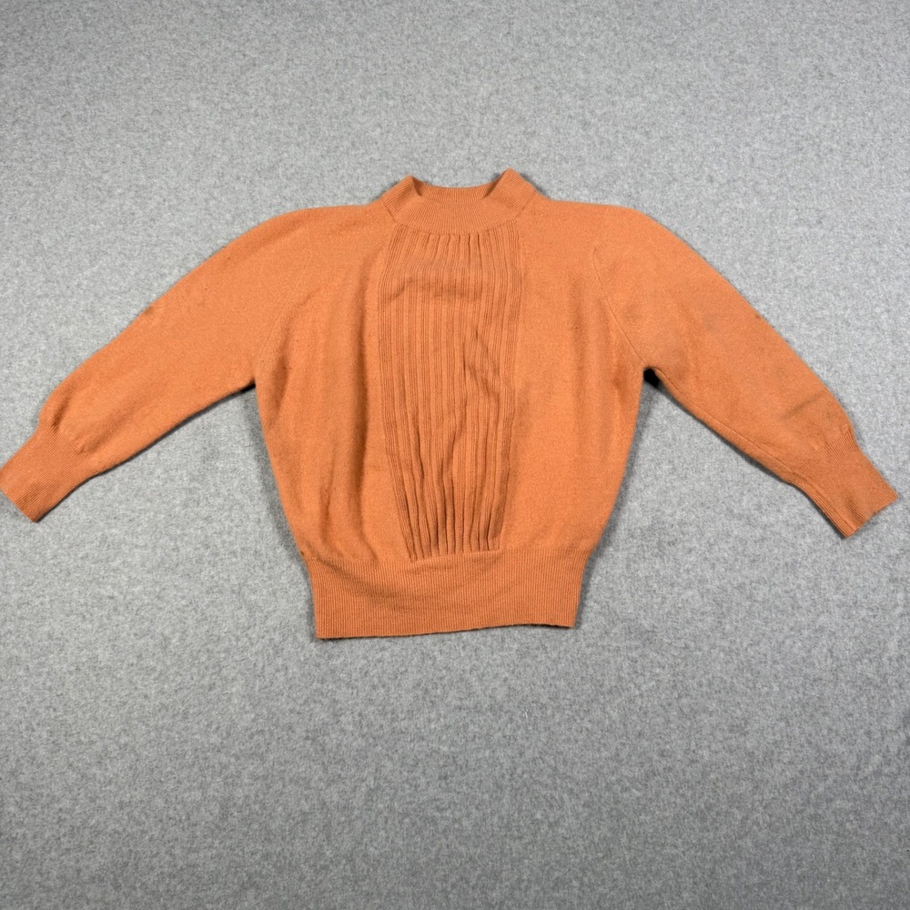 Vintage 50s Darlene Minklam Orange Lambswool Mink Fur Blend Mock Neck Sweater 34